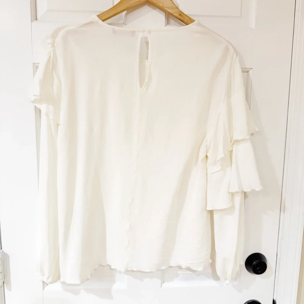F&F WHITE RUFFLE Blouse Size 10 - Picture 8 of 10